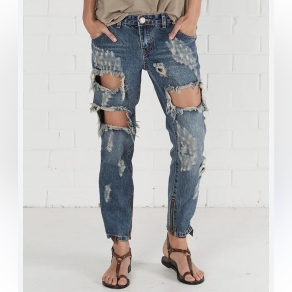 New One Teaspoon Midnight Freebird Lowrise Trashbag Blue Cotton Jeans